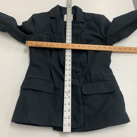 Joie Lian Pleated Blazer Womens 2 Caviar Black Quarter Sleeve Linen Blend Jacket - Picture 8 of 14
